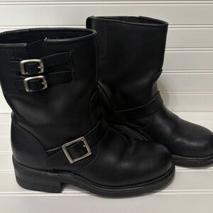 RIVER ROAD Black Buckle Moto Riding Motorcycle Leather 8" Boots Womens Size 8